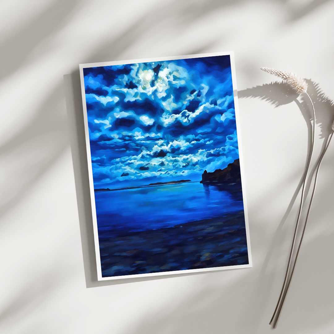 Blue Moon Retro Greeting Card (Blank)