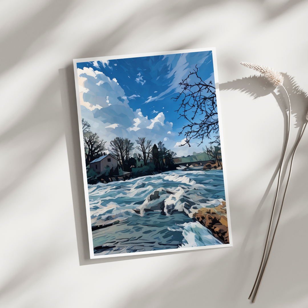 Cenarth Falls Retro Greeting Card (Blank)
