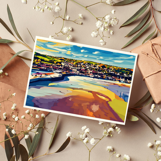 Saundersfoot Retro Greeting Card (Blank)